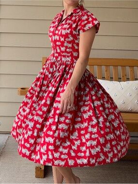 Bernie Dexter Red Cat-Print Fit & Flare Dress